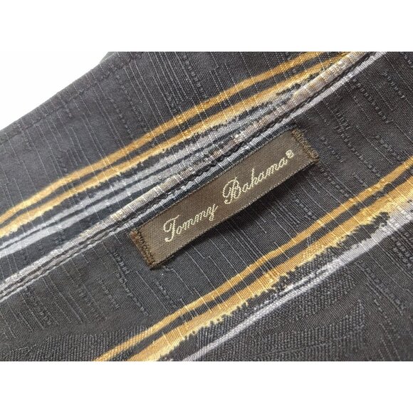 Tommy Bahama Button Up Long Sleeve Shirt - Black/Tan Stipe Silk - Mens Large - Picture 9 of 9